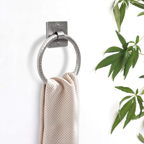 Hand Hammered Metal 7 inch Round Bath Towel Holder Ring